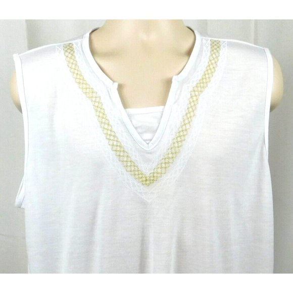 JENNY Womens Sleeveless Summer Top 1X White Cotton Blend Accent Stitching - Picture 2 of 6